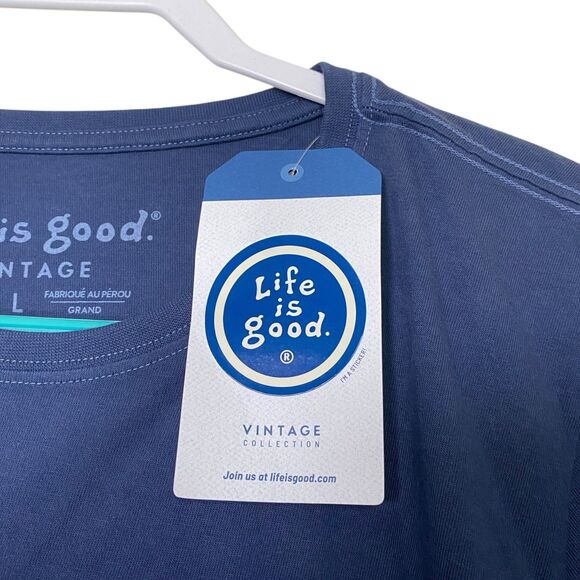 Life Is Good T-Shirt Womens L Blue Wine Glass Vintage Short Sleeve Crew Neck NWT - Picture 7 of 12